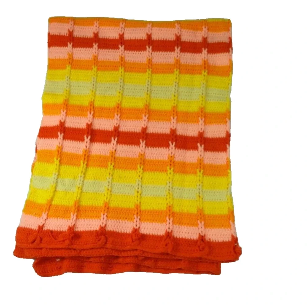 Crochet Knitted Throw Blanket Handmade Granny Multicolour Boho  58 X 46
